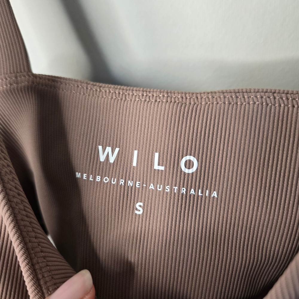 WILO Melbourne Ribbed Activewear Set Mauve Colorblock Sports Bra Leggings Small - Picture 7 of 16